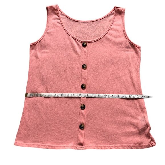 PEROUT Tank Top Linen-Blend Button-Front Pink 60% Linen Summer Coastal Large - Picture 9 of 12